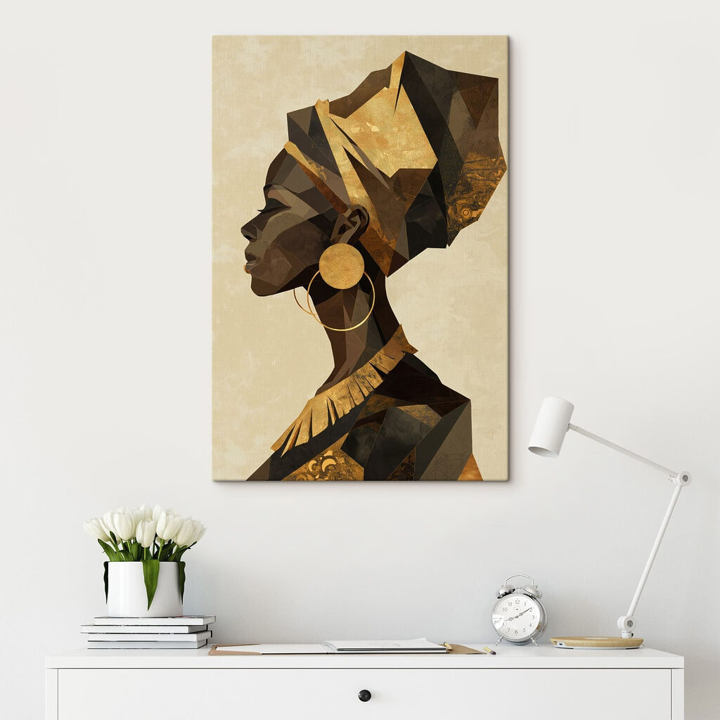 Profil au foulard doré dans un intérieur