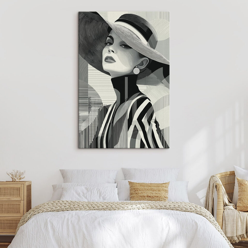 Grand chapeau et rayures dans un intérieur