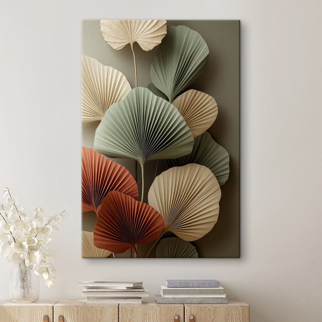 Éventails couleur rouille dans un intérieur
