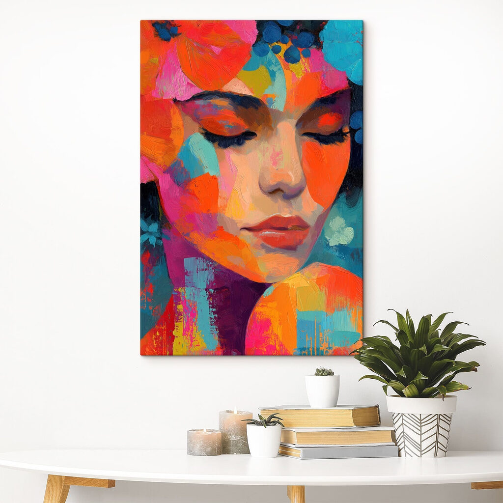 Portrait éclaboussé de couleurs dans un intérieur
