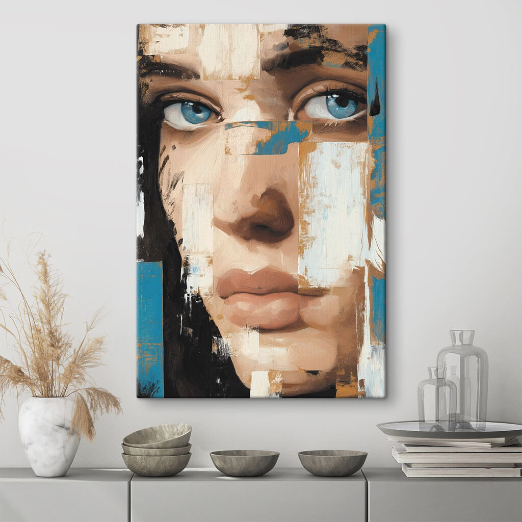 Regard bleu en strates dans un intérieur
