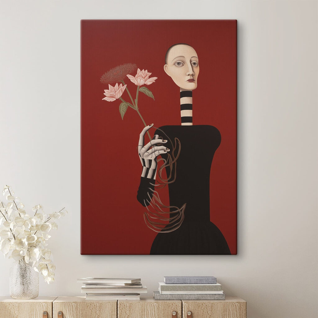 Femme élancée aux fleurs dans un intérieur