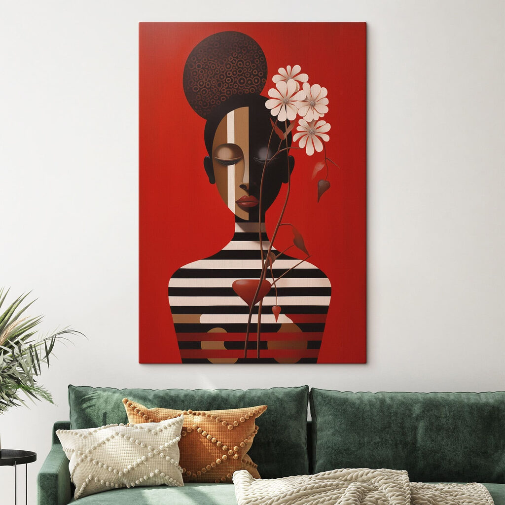 Fleurs et robe rayée dans un intérieur