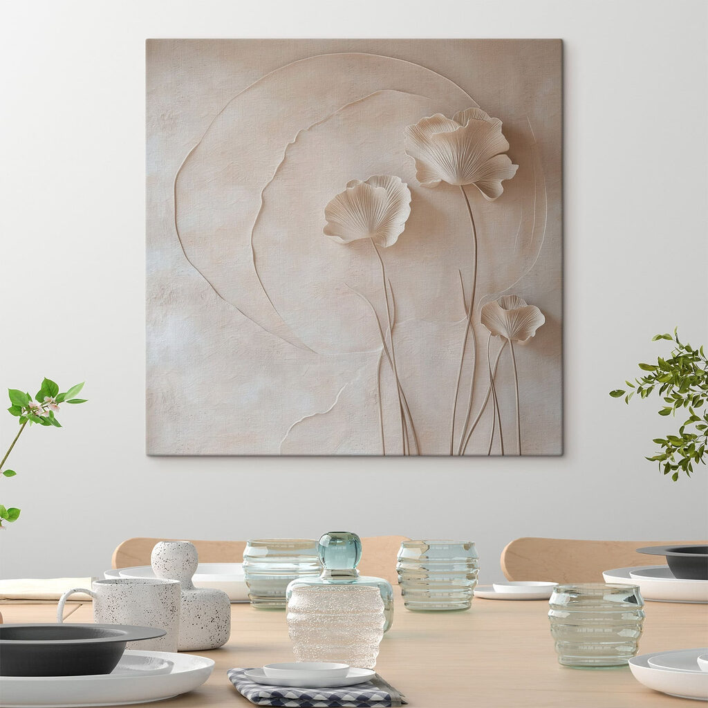 Trois fleurs et cercles dans un intérieur