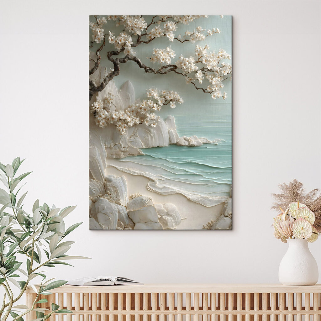 Fleurs blanches et vagues dans un intérieur