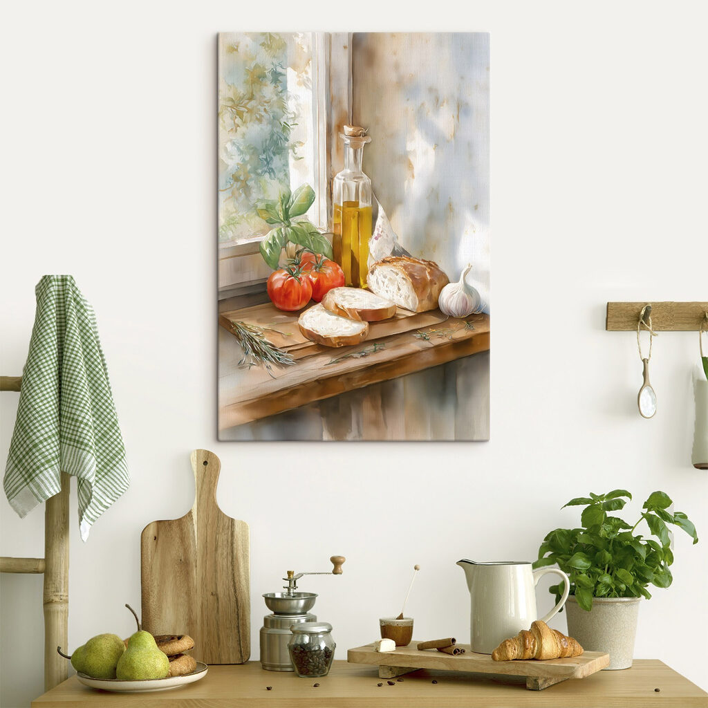 Pain et tomates mûres dans un intérieur