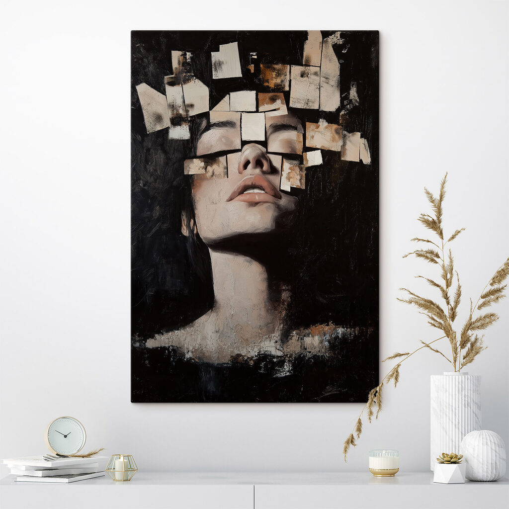 Visage aux blocs flottants dans un intérieur