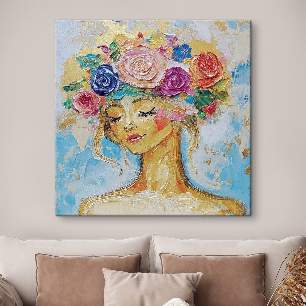 Couronne de roses colorées dans un intérieur