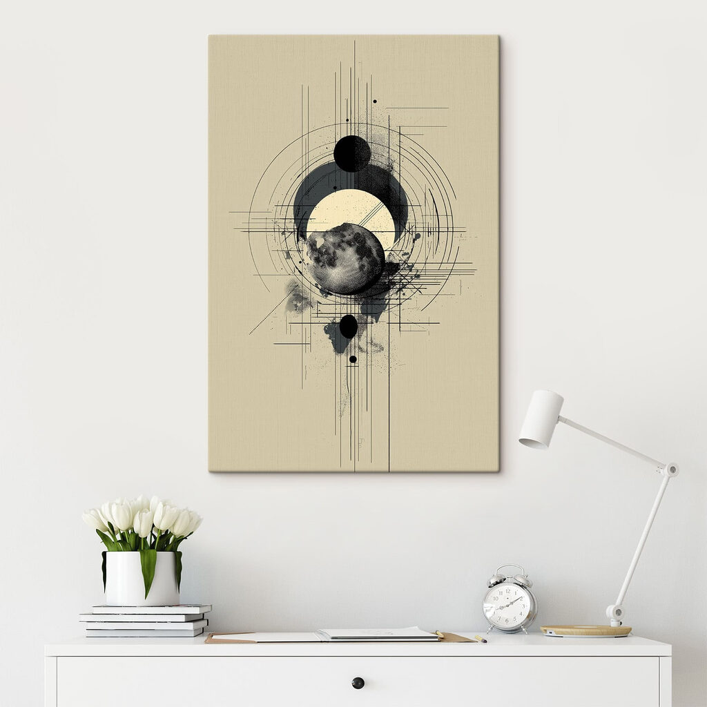 Cercle noir et lignes dans un intérieur