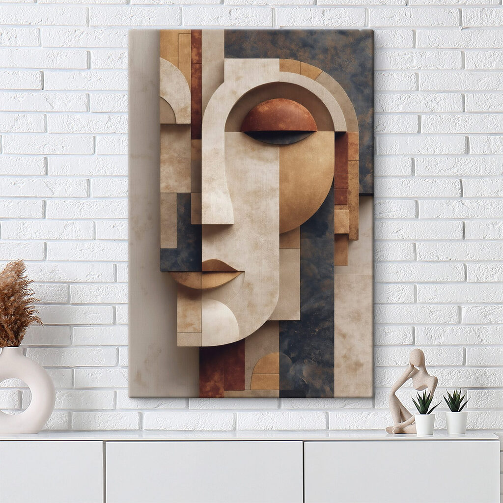 Visage en aplats chauds dans un intérieur