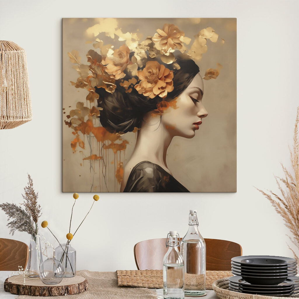 Profil aux fleurs ocre dans un intérieur