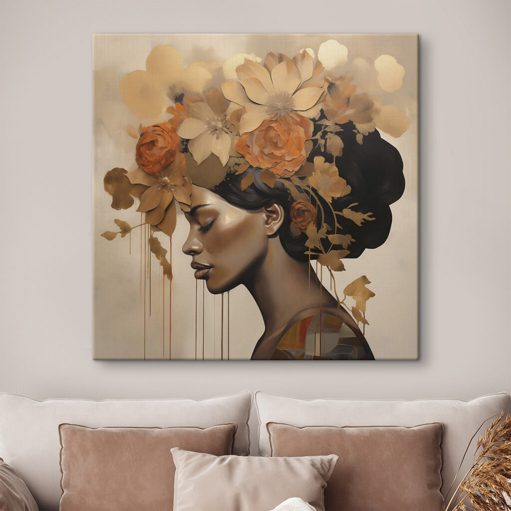 Profil sombre, fleurs d’automne dans un intérieur