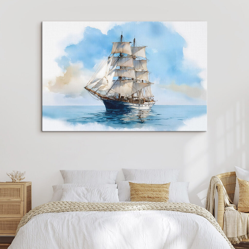 Trois-mâts sur l’eau bleue dans un intérieur