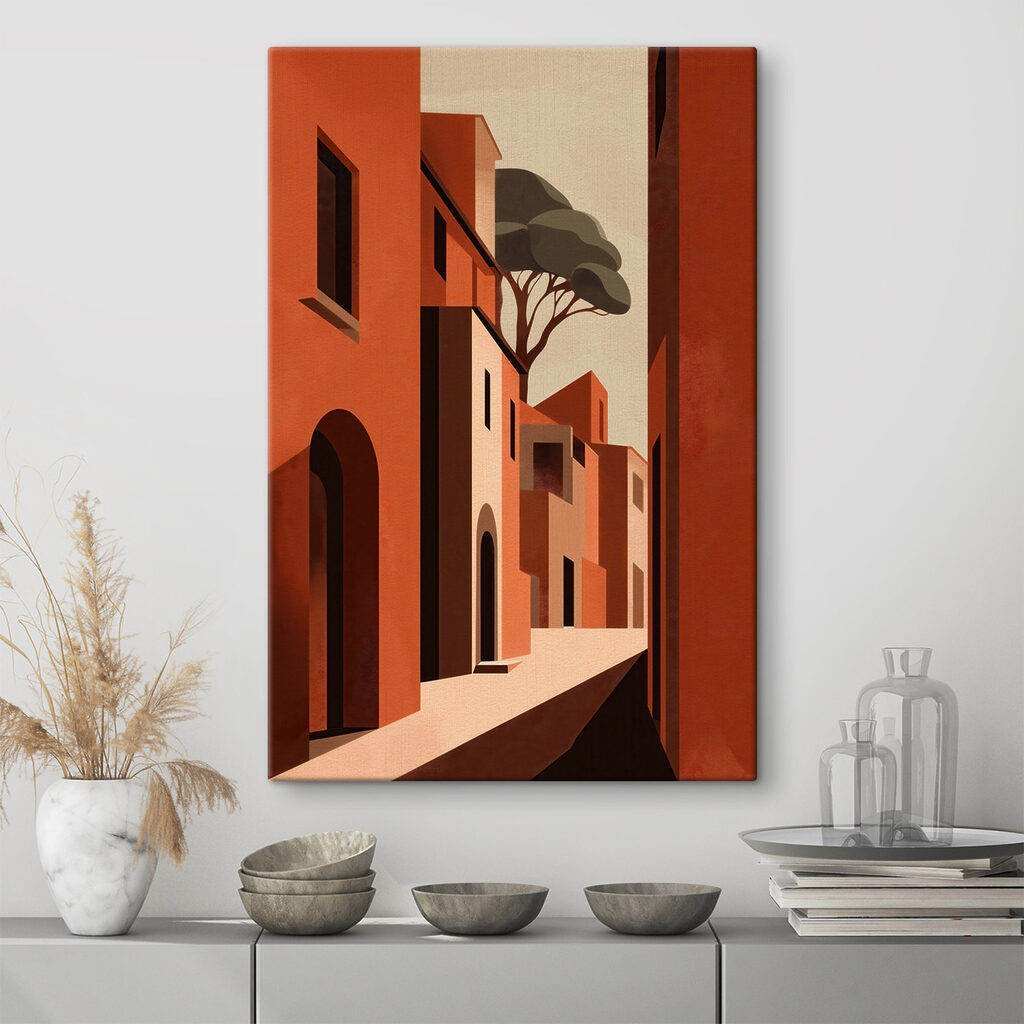 Rue terracotta au soleil dans un intérieur