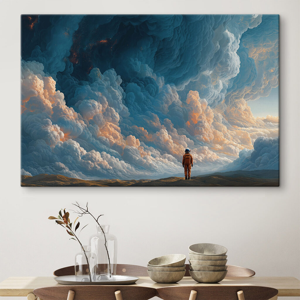 Marcheur sous les nuages dans un intérieur
