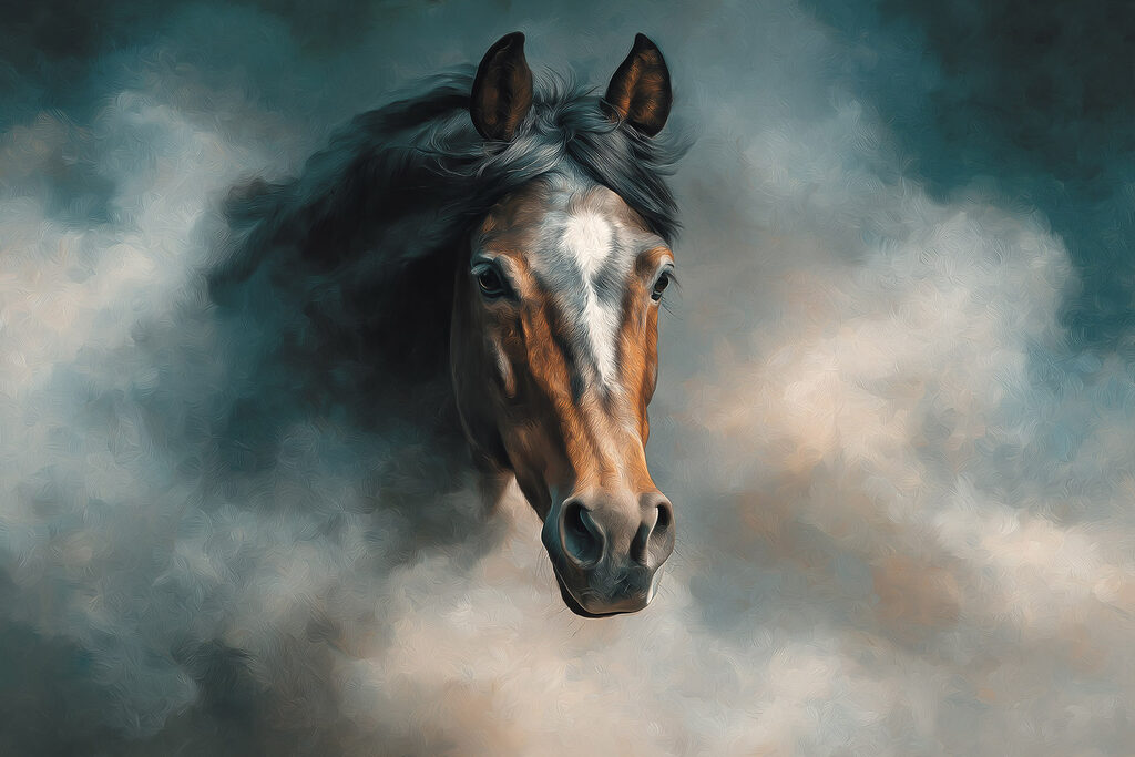 Tête de cheval embrumée — motif complet