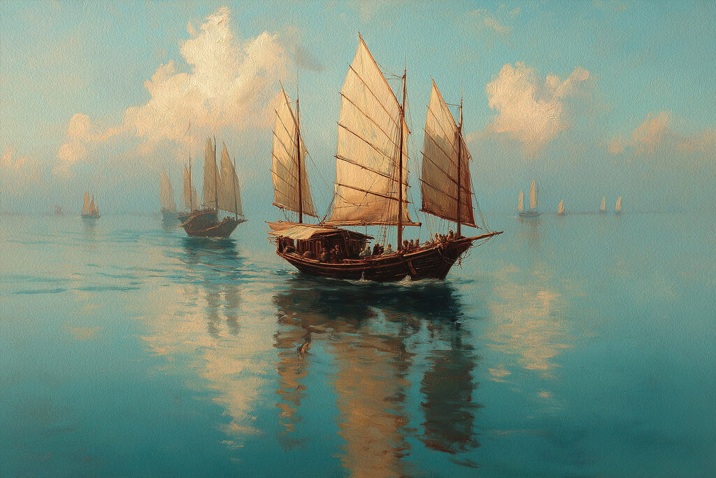Voiliers sur l’eau miroitante — motif complet