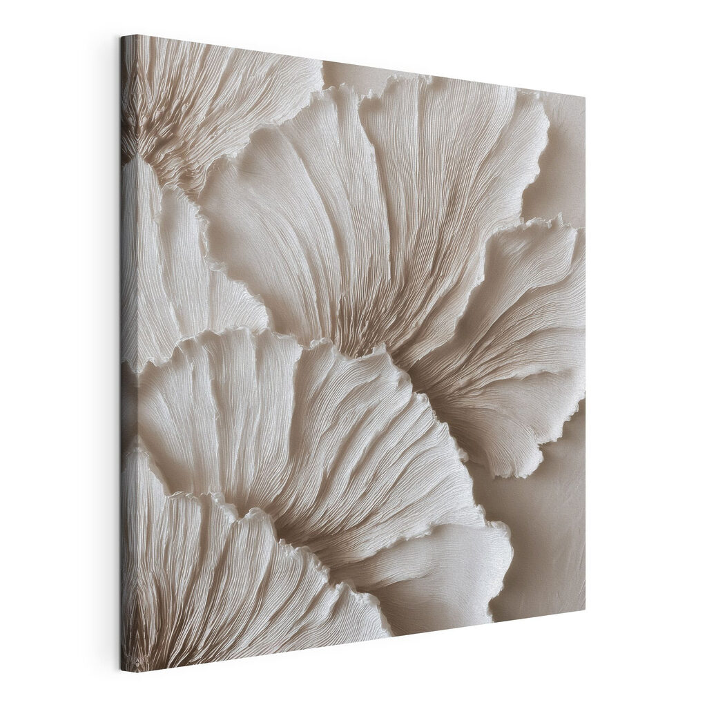 Feuilles blanches sur taupe, toile tendue et bord enveloppé