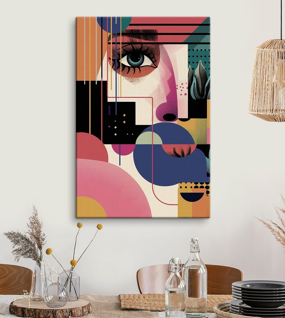 Regard bleu, aplats colorés dans un intérieur
