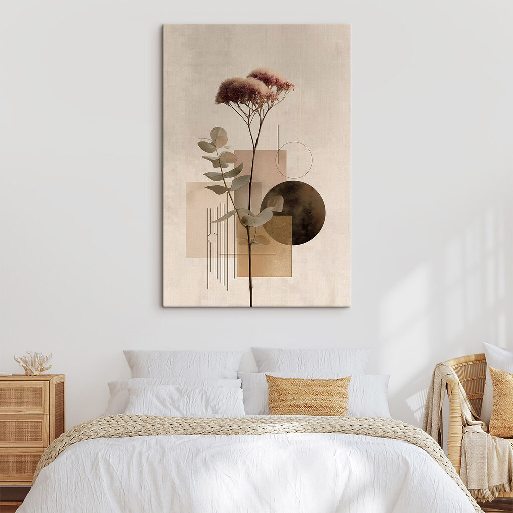 Fleur séchée et géométrie dans un intérieur