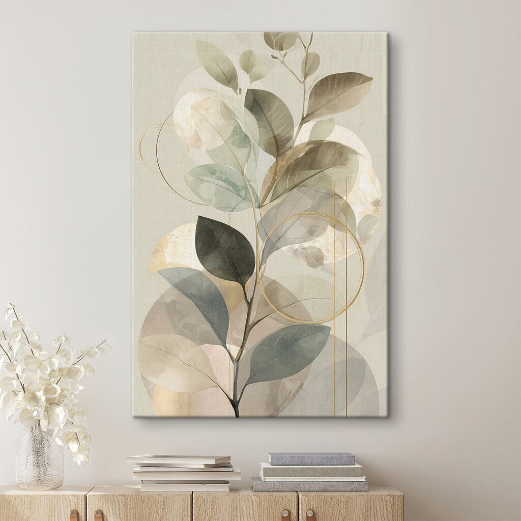 Feuilles et rondeurs douces dans un intérieur