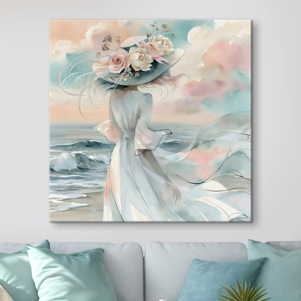 Femme et brise marine dans un intérieur