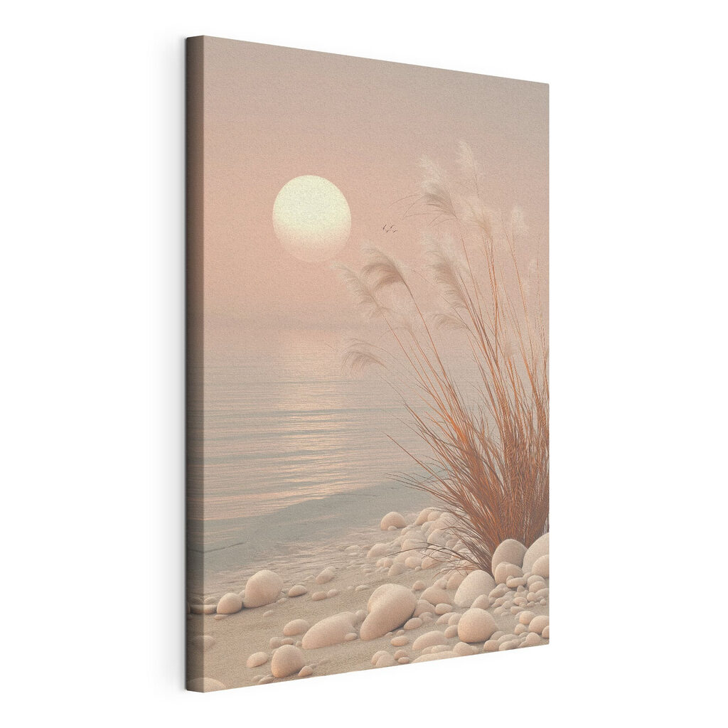 Soleil sur les galets, toile tendue et bord enveloppé