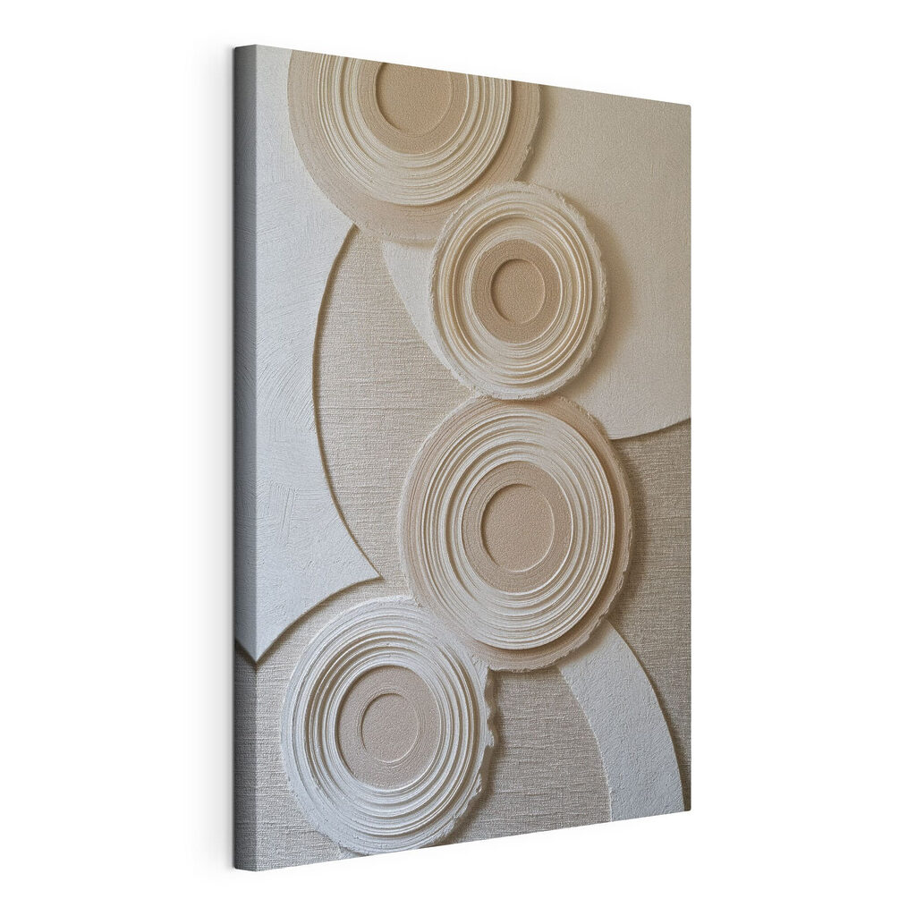 Cercles striés sur sable, toile tendue et bord enveloppé