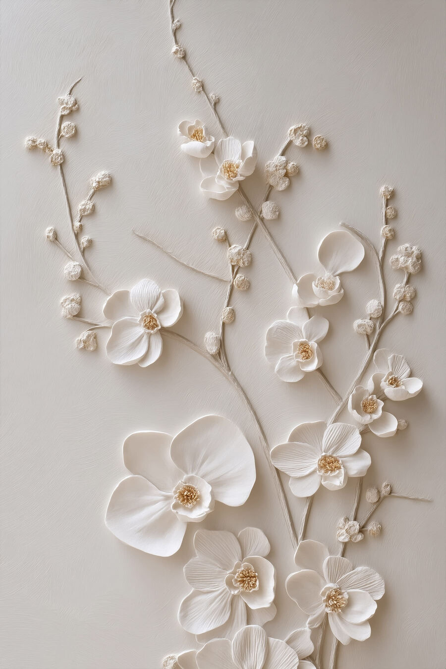 Orchidées blanches sur tiges — motif complet