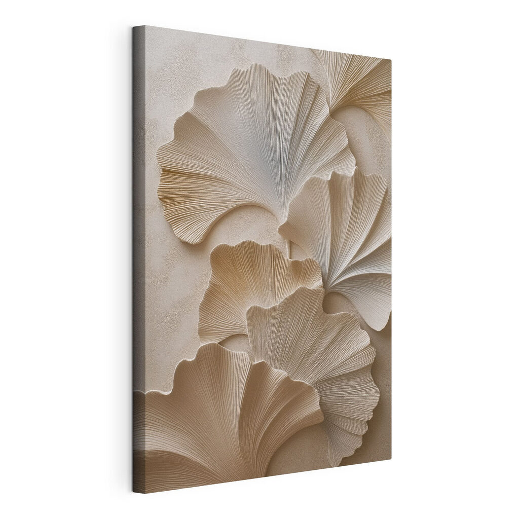 Éventails de ginkgo blancs, toile tendue et bord enveloppé