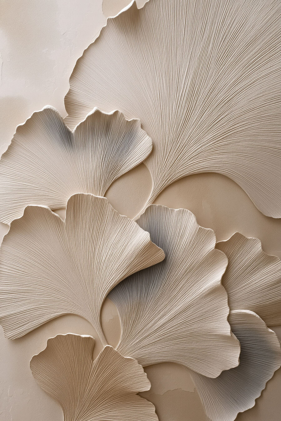 Ginkgo nervuré, tons blancs — motif complet