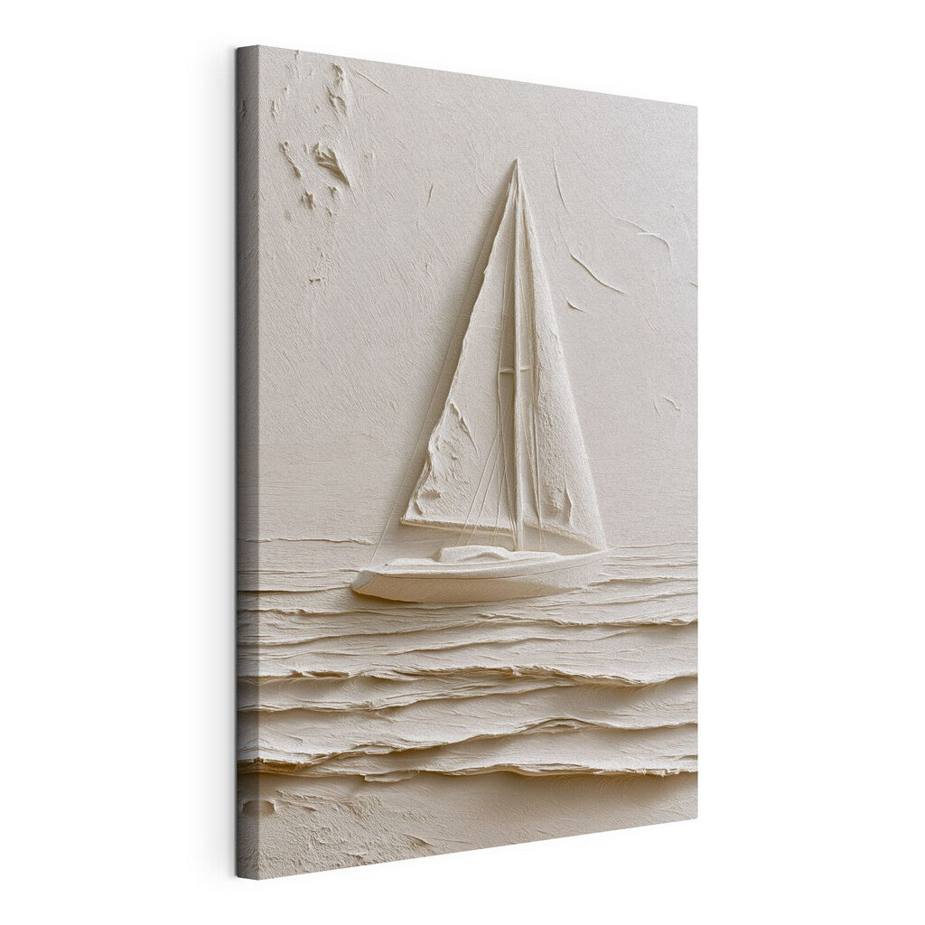 Voilier tout en blanc, toile tendue et bord enveloppé