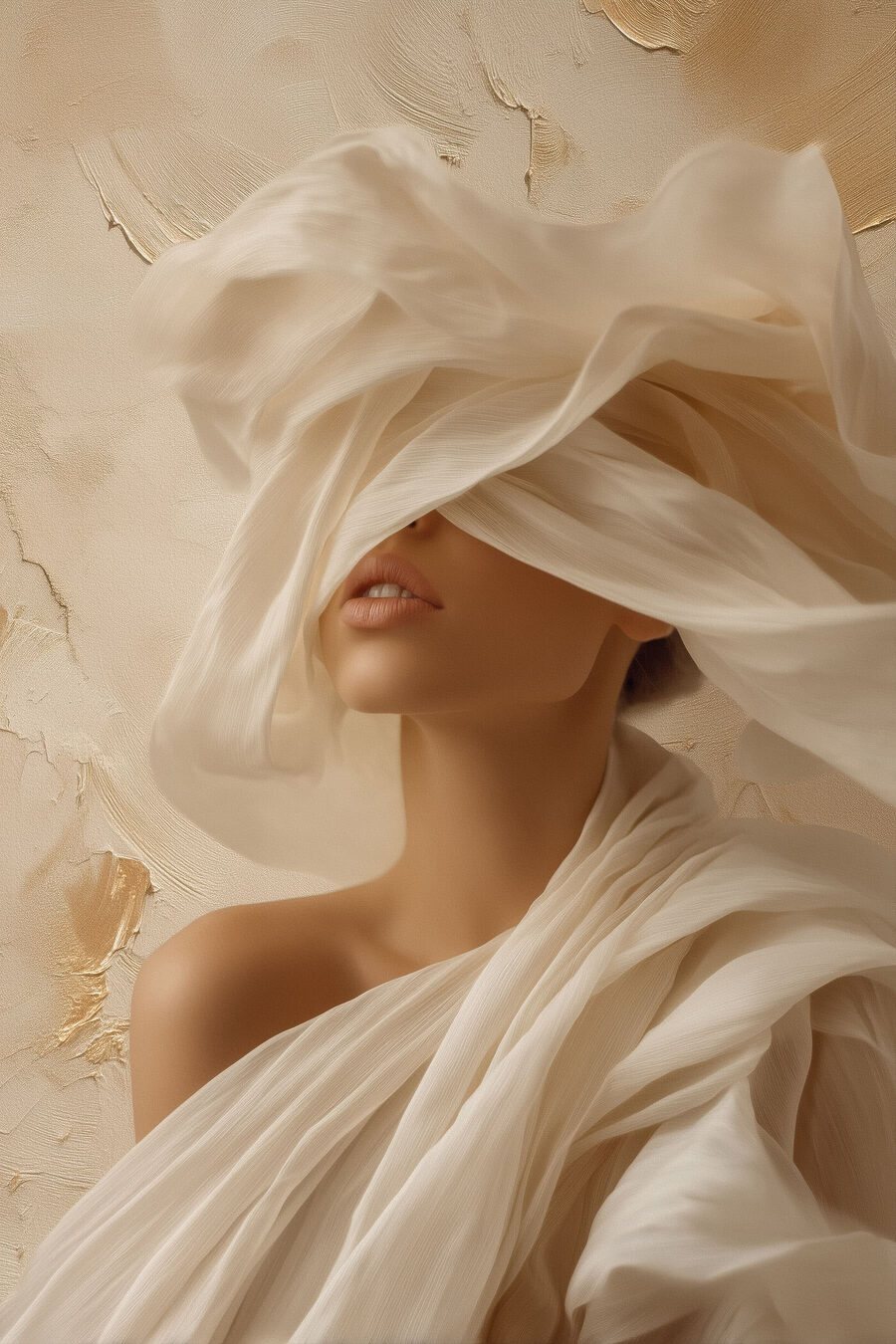 Femme aux voiles crème — motif complet