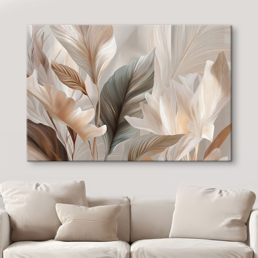 Feuilles crème et vert dans un intérieur