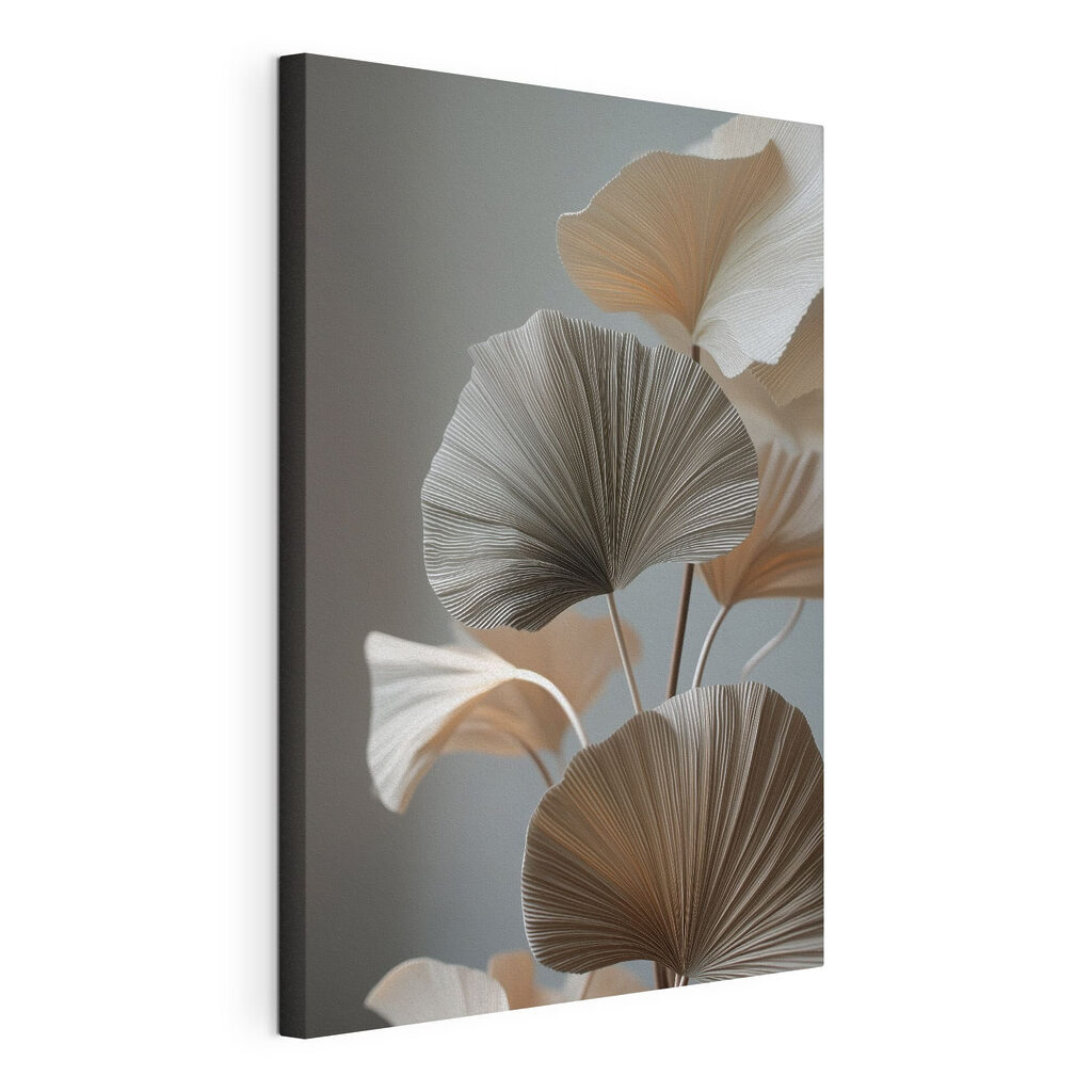 Ginkgo blanc, gris orage, toile tendue et bord enveloppé