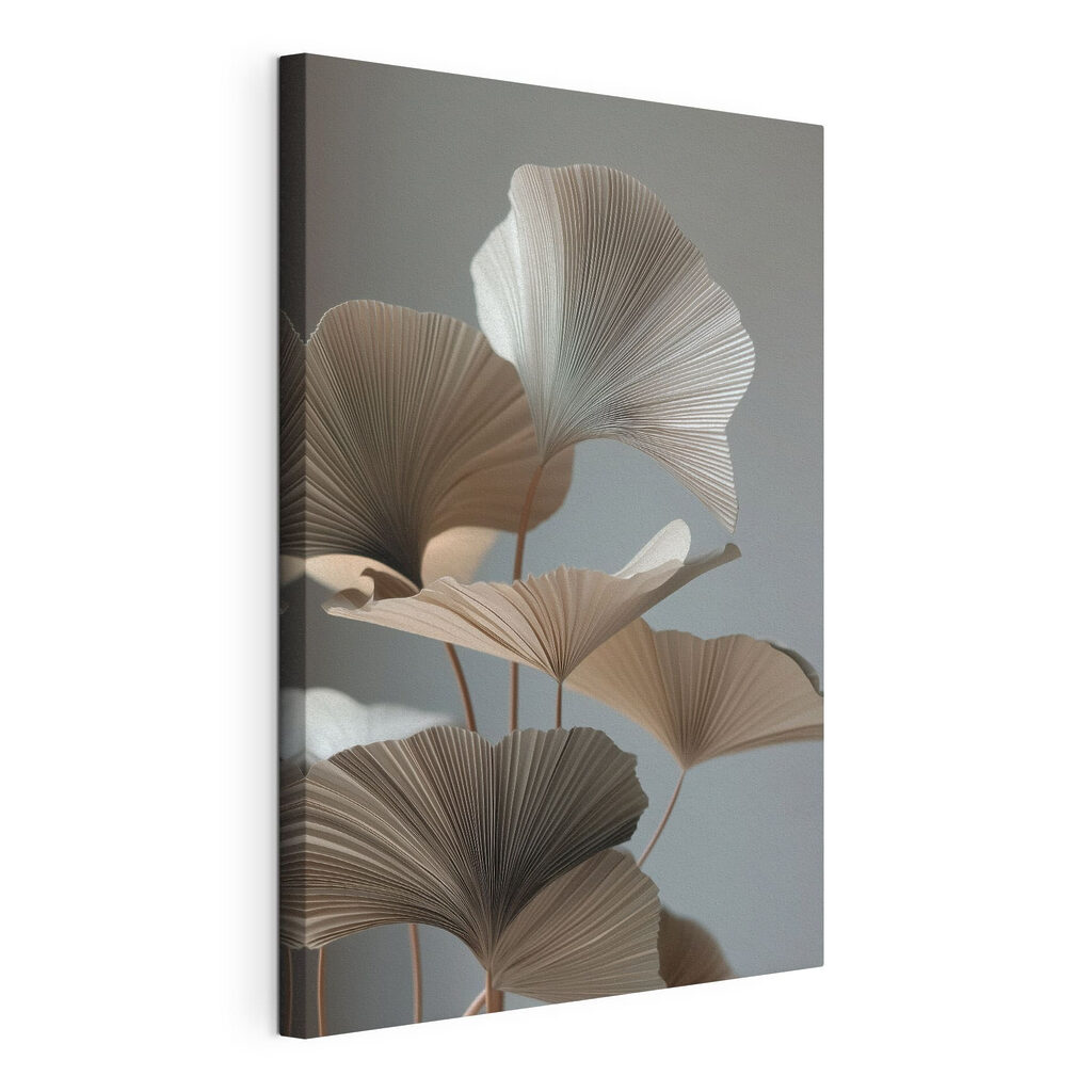 Ginkgo brun sur gris, toile tendue et bord enveloppé