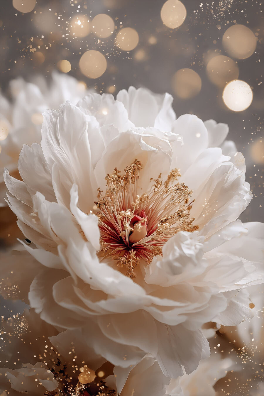 Pivoine blanche aux halos — motif complet
