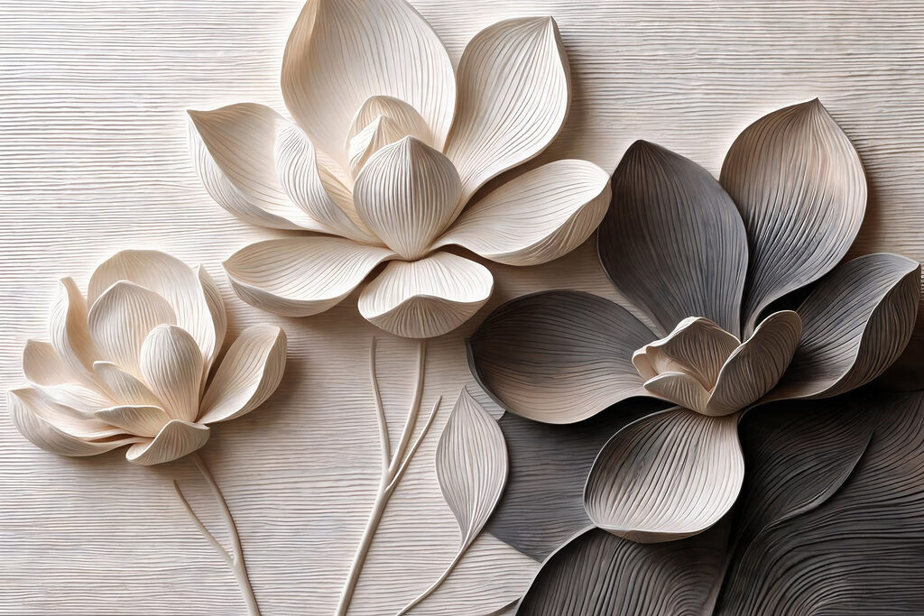 Trois fleurs monochromes — motif complet