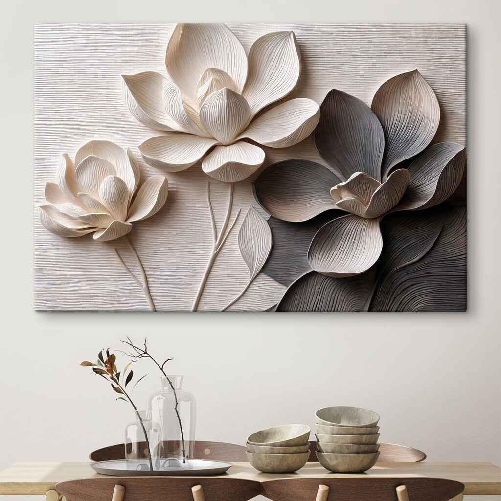 Trois fleurs monochromes — intérieur 1