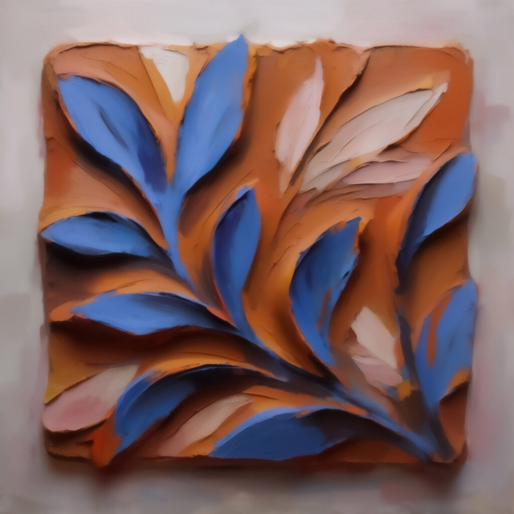 Feuilles bleues sur rouille — motif complet