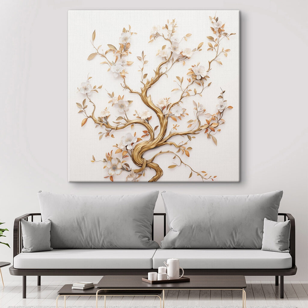 Arbre fleuri, tronc doré — intérieur 1