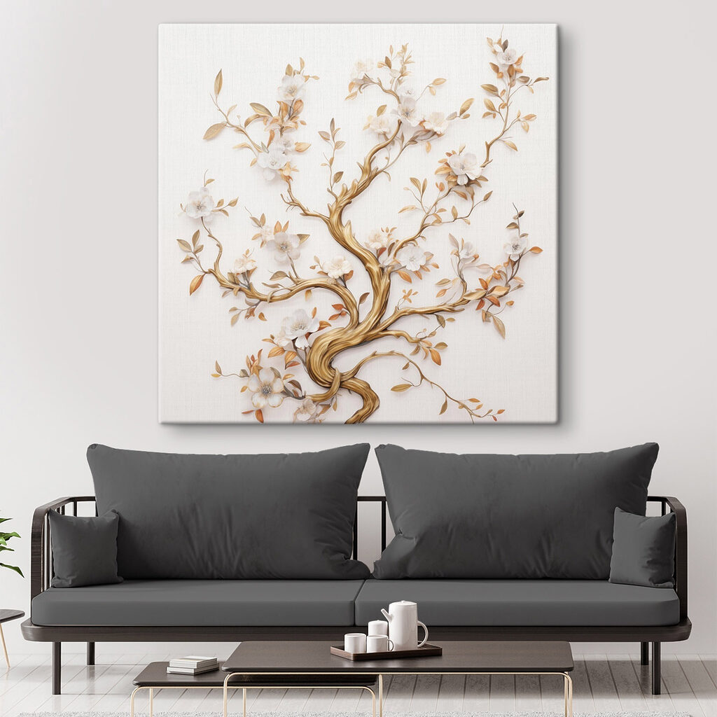 Arbre fleuri, tronc doré — intérieur 2