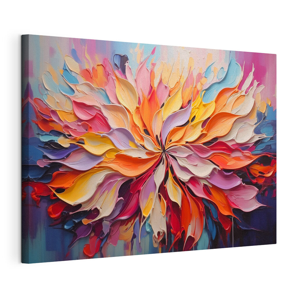 Fleur aux plis colorés, toile tendue et bord enveloppé