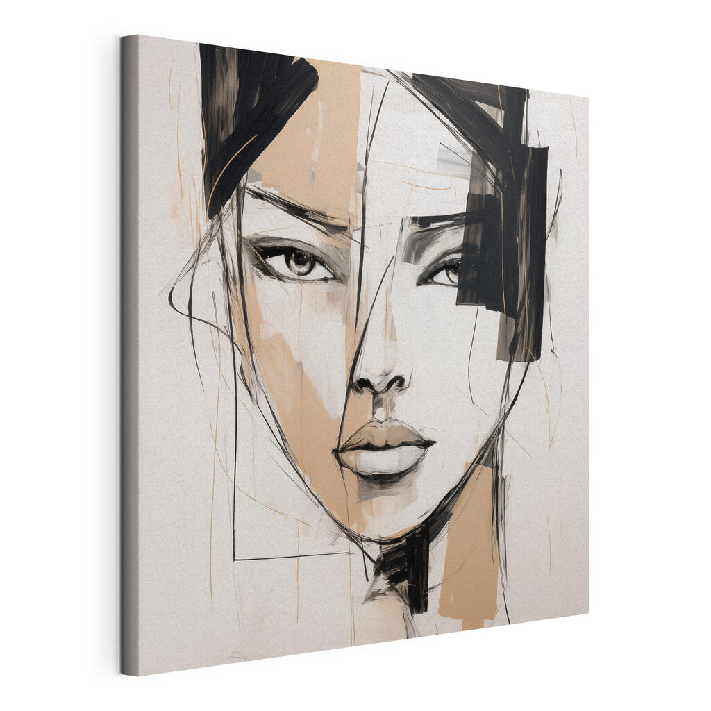 Regard de femme esquissé, toile tendue et bord enveloppé