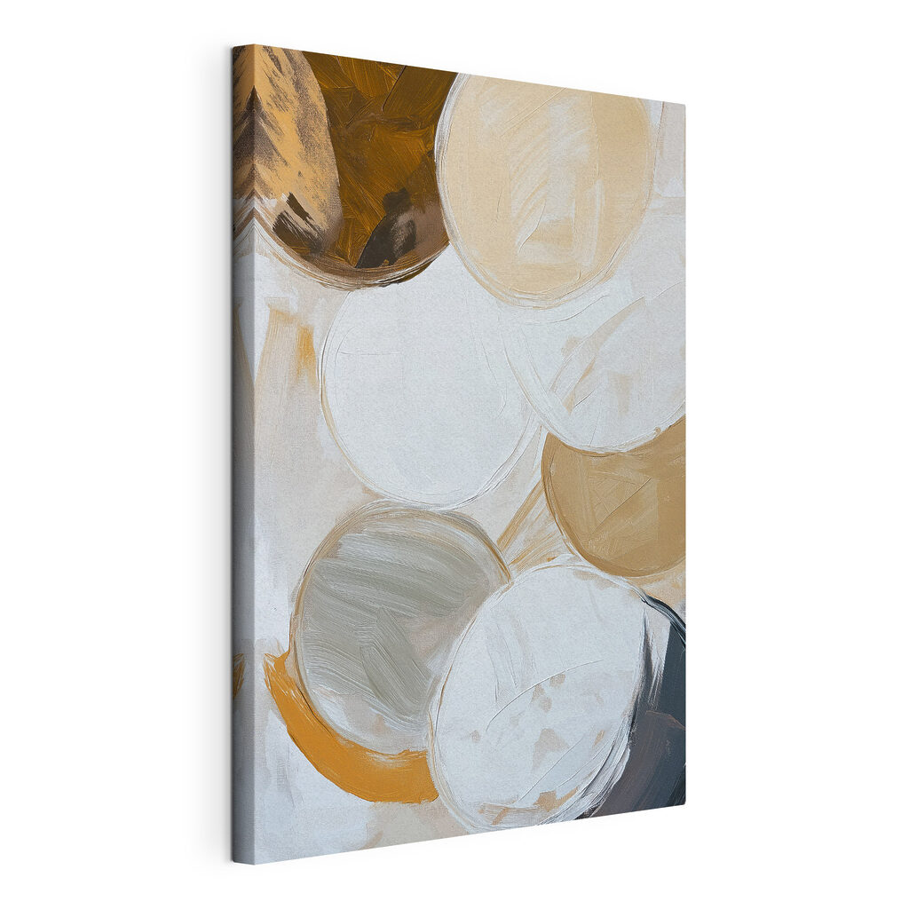 Cercles blancs et dorés, toile tendue et bord enveloppé