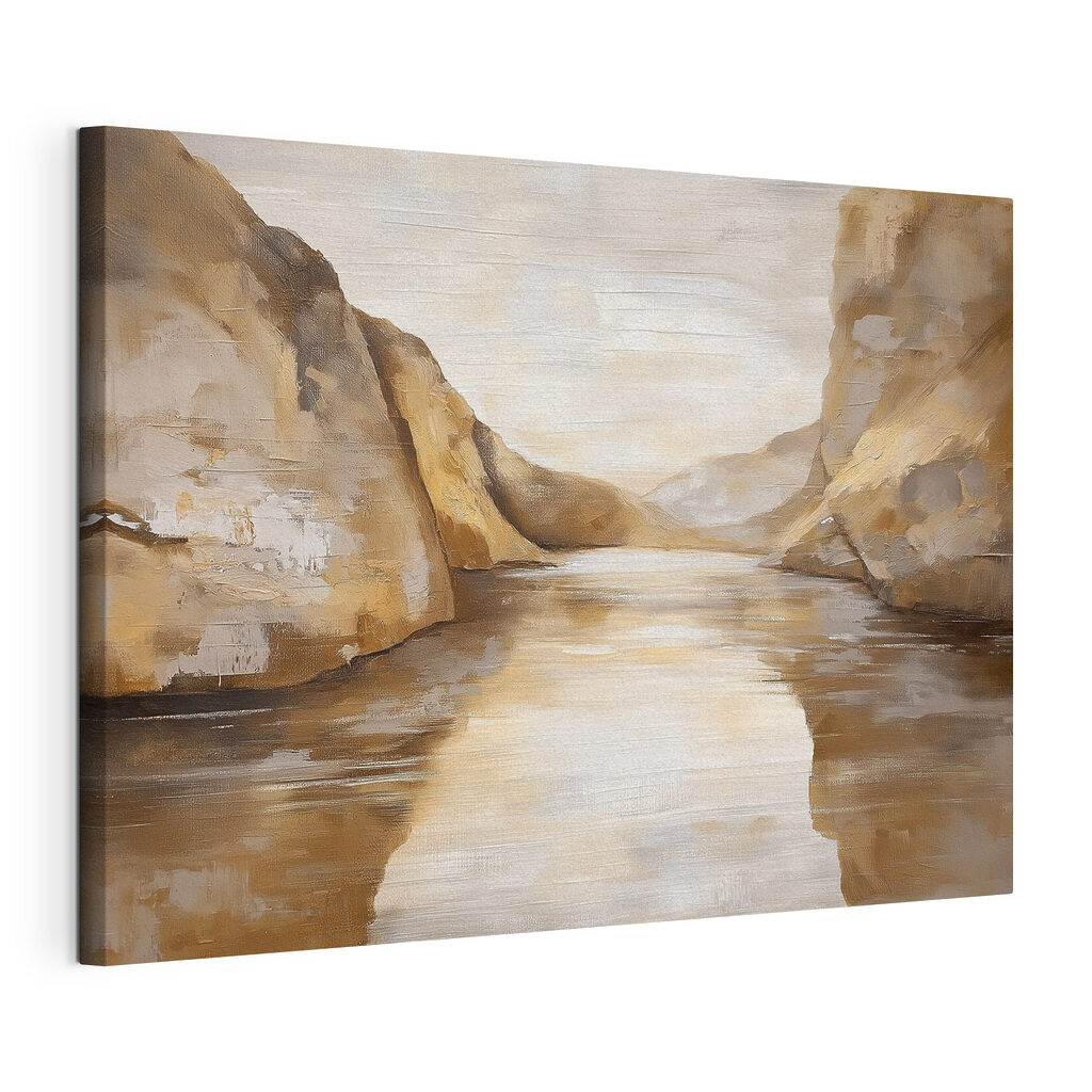 Côte rocheuse, brume dorée, toile tendue et bord enveloppé
