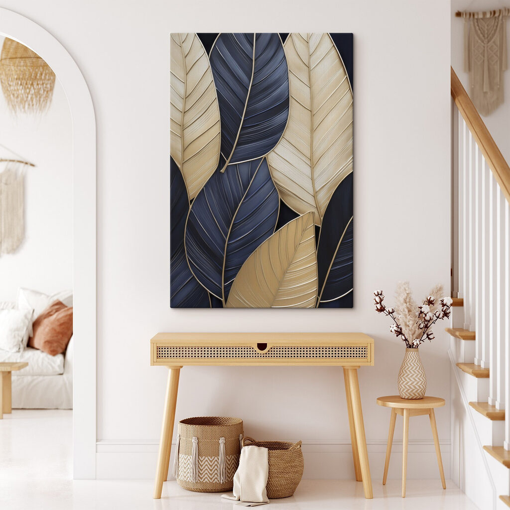 Feuilles bleues nervurées d’or — intérieur 2