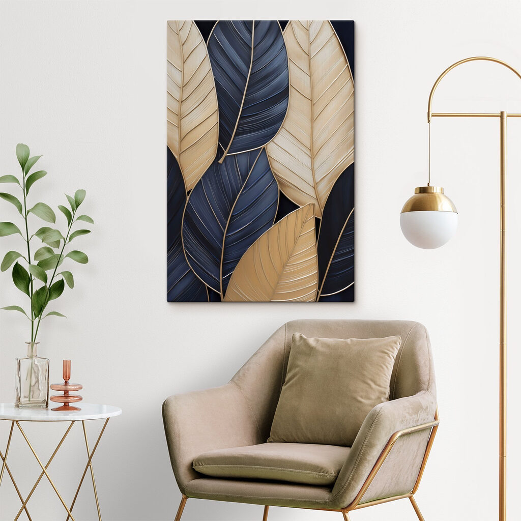 Feuilles bleues nervurées d’or — intérieur 1