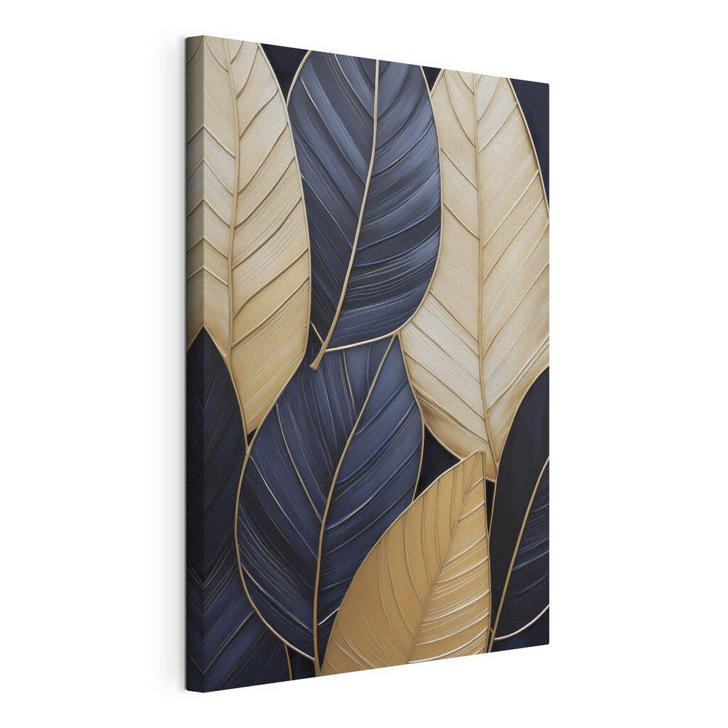 Feuilles bleues nervurées d’or — vue du produit