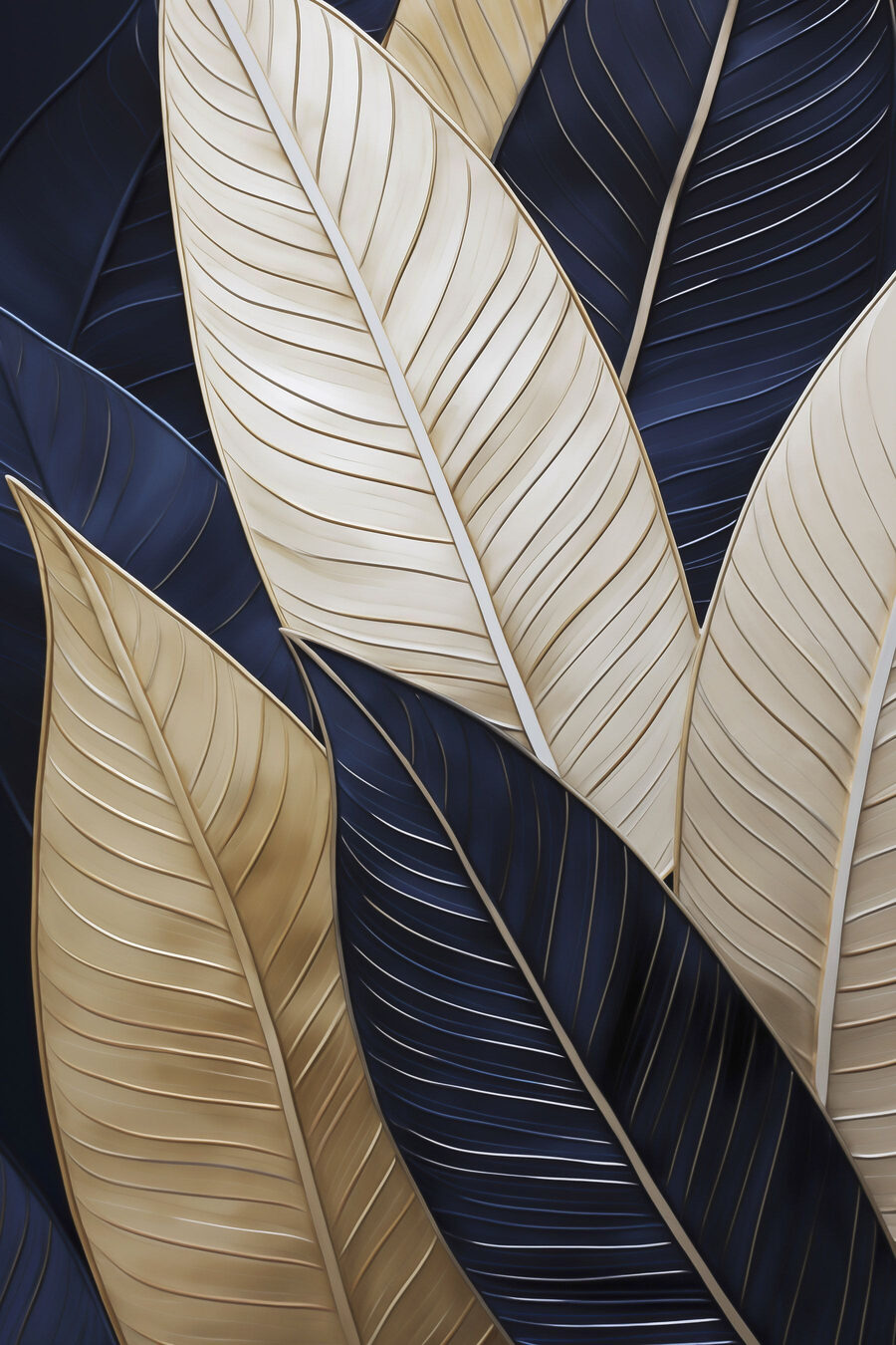Feuilles crème, bleu nuit — motif complet